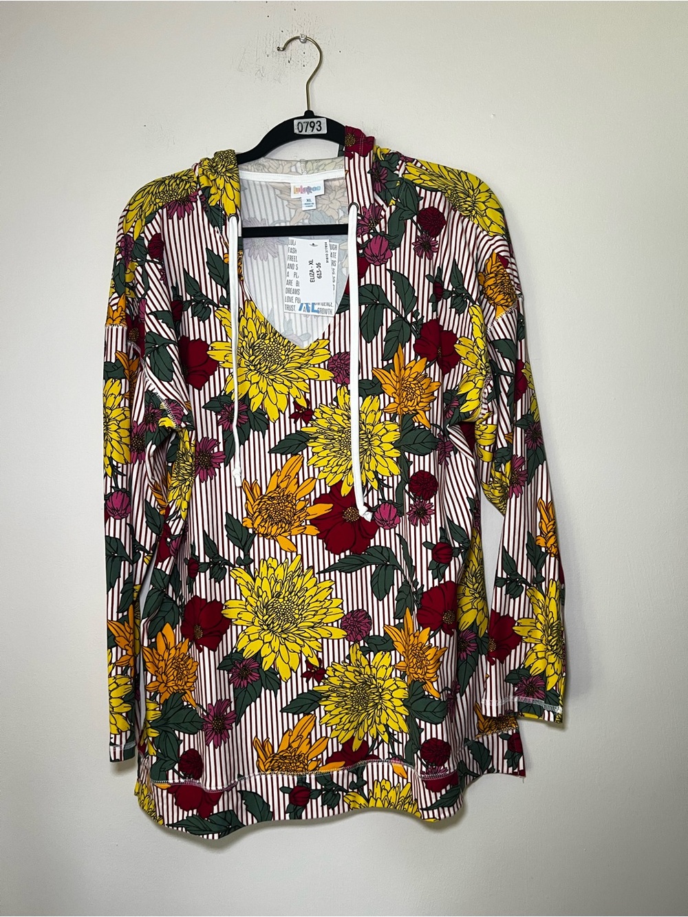 LuLaRoe Eliza Floral Hooded Top in Yellow, Red & Green - Picture 1 of 5